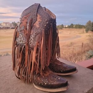 Corral Fringed Snip Toe Cowboy Boots